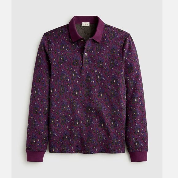 J.CREW DOLCE PAISLEY BURGUNDY LONG SLEEVE DOUBLE-KNIT JACQUARD POLO SHIRT - Picture 3 of 3